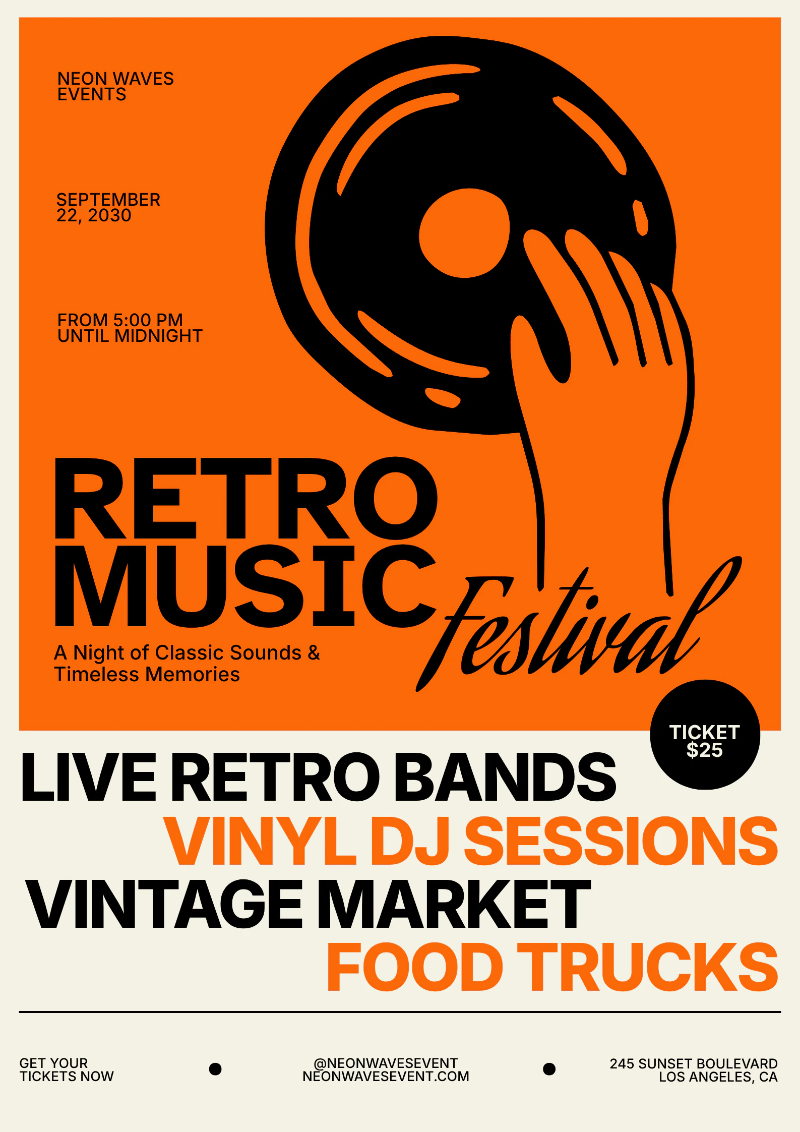 Beige and Orange Vintage Retro Music Festival Poster A2 Portrait
