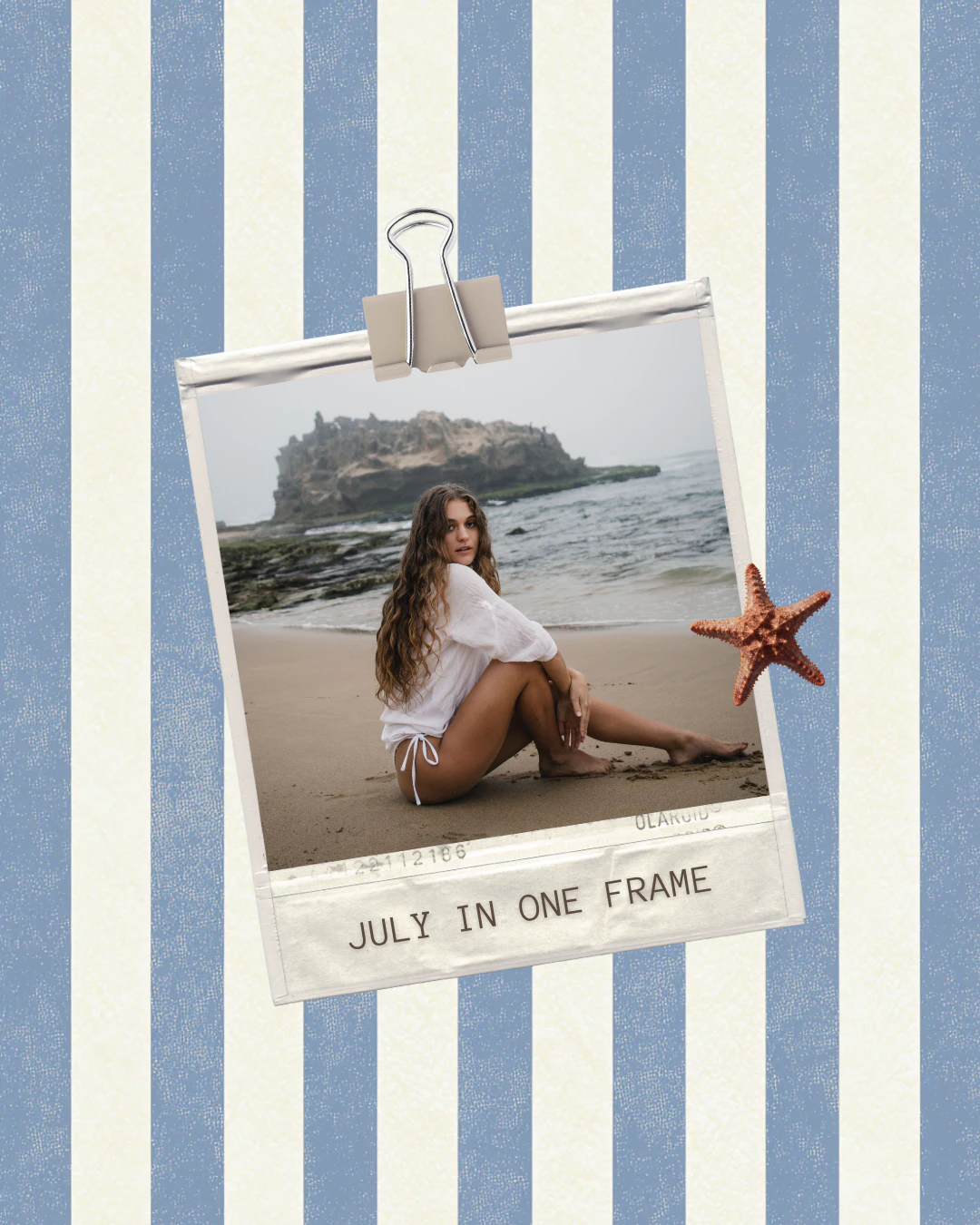 Blue and White Striped Summer Beach Polaroid Instagram Post