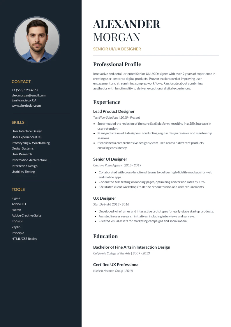 Modern and Aesthetic Senior UI/UX Designer Resume A4 Portrait